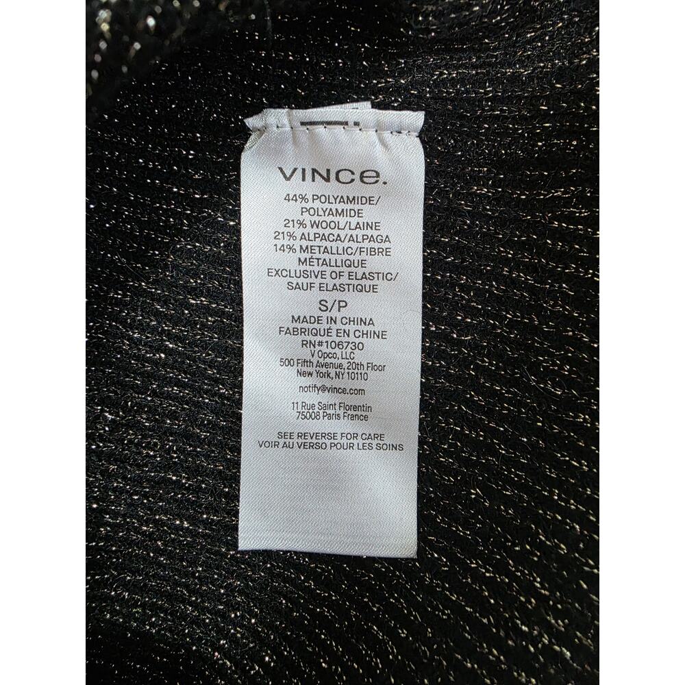 VINCE Black V-Neck Ribbed Sweater w/Metallic Shimmer Thread - Picture 7 of 10